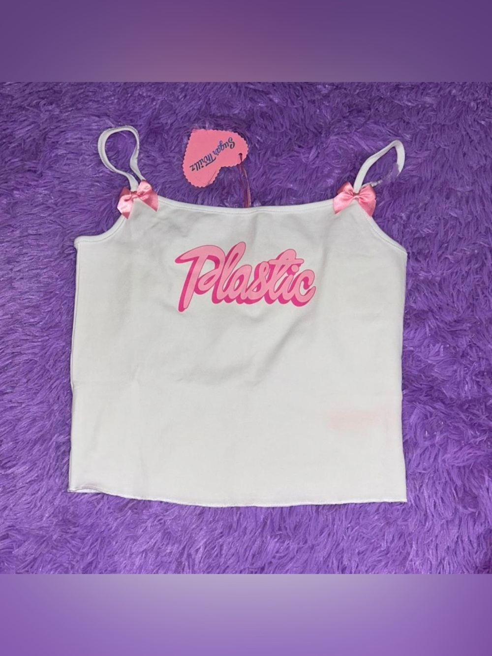 Sugar Thrillz “Plastic” White and Pink Tank Top